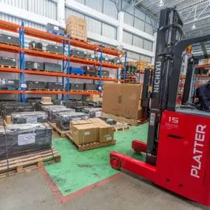 Nichiyu Stand-on Reach Truck, Narrow Aisle- 1400kg to 3,000kg Capacity