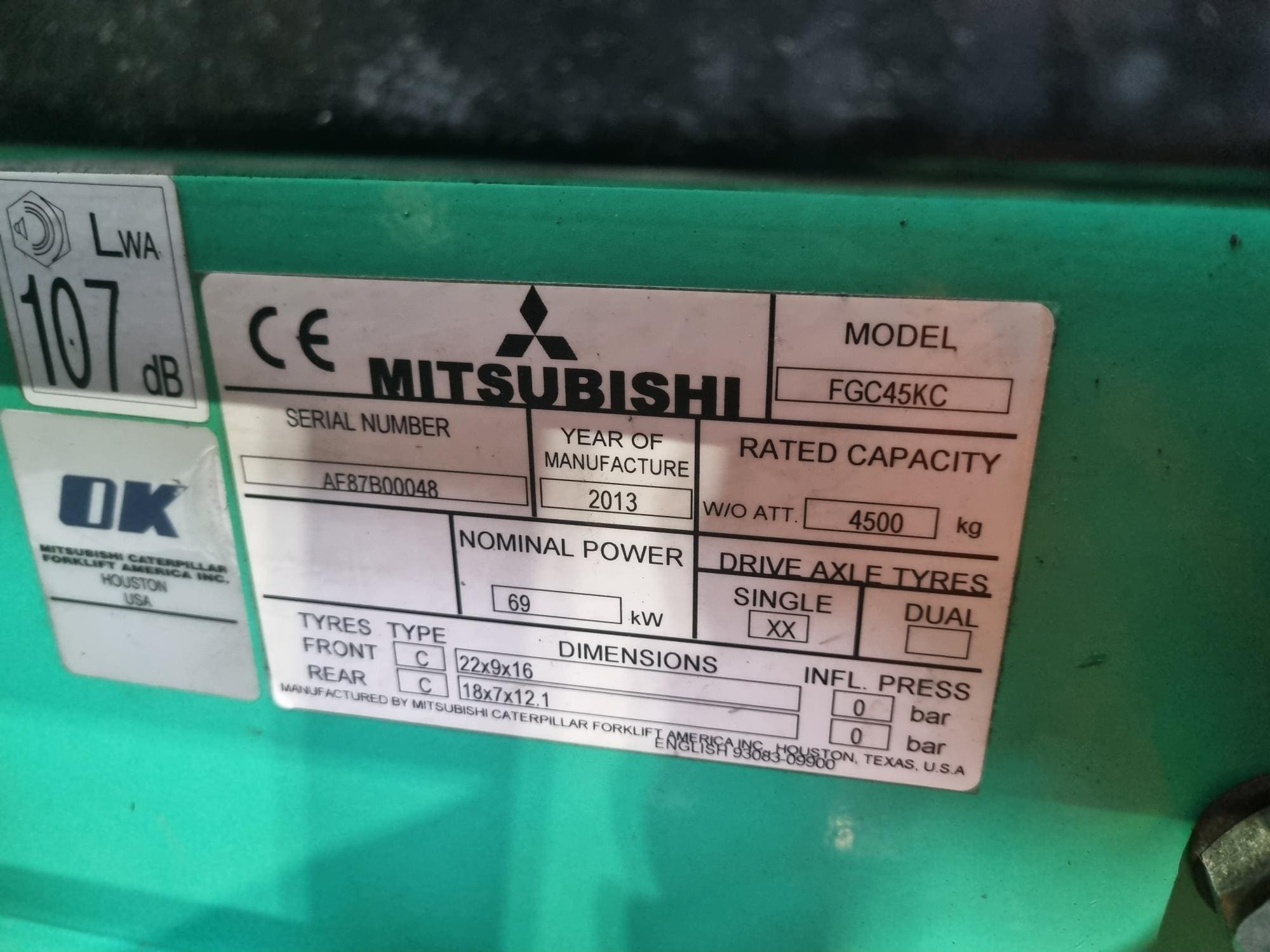 Mitsubishi FGC45KC LPG Cushion Tyre Forklift image 5